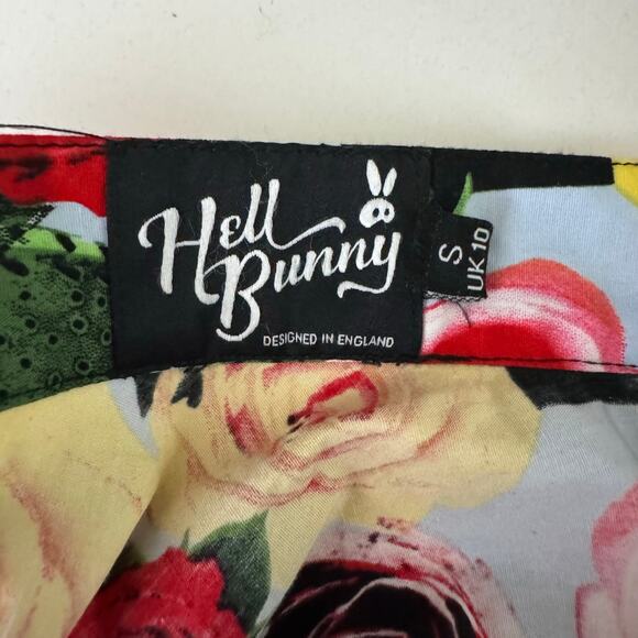 HELL BUNNY Skirt Small Dias De Los Muertos Roses A-Line Rockabilly Full Sweep - Picture 10 of 14